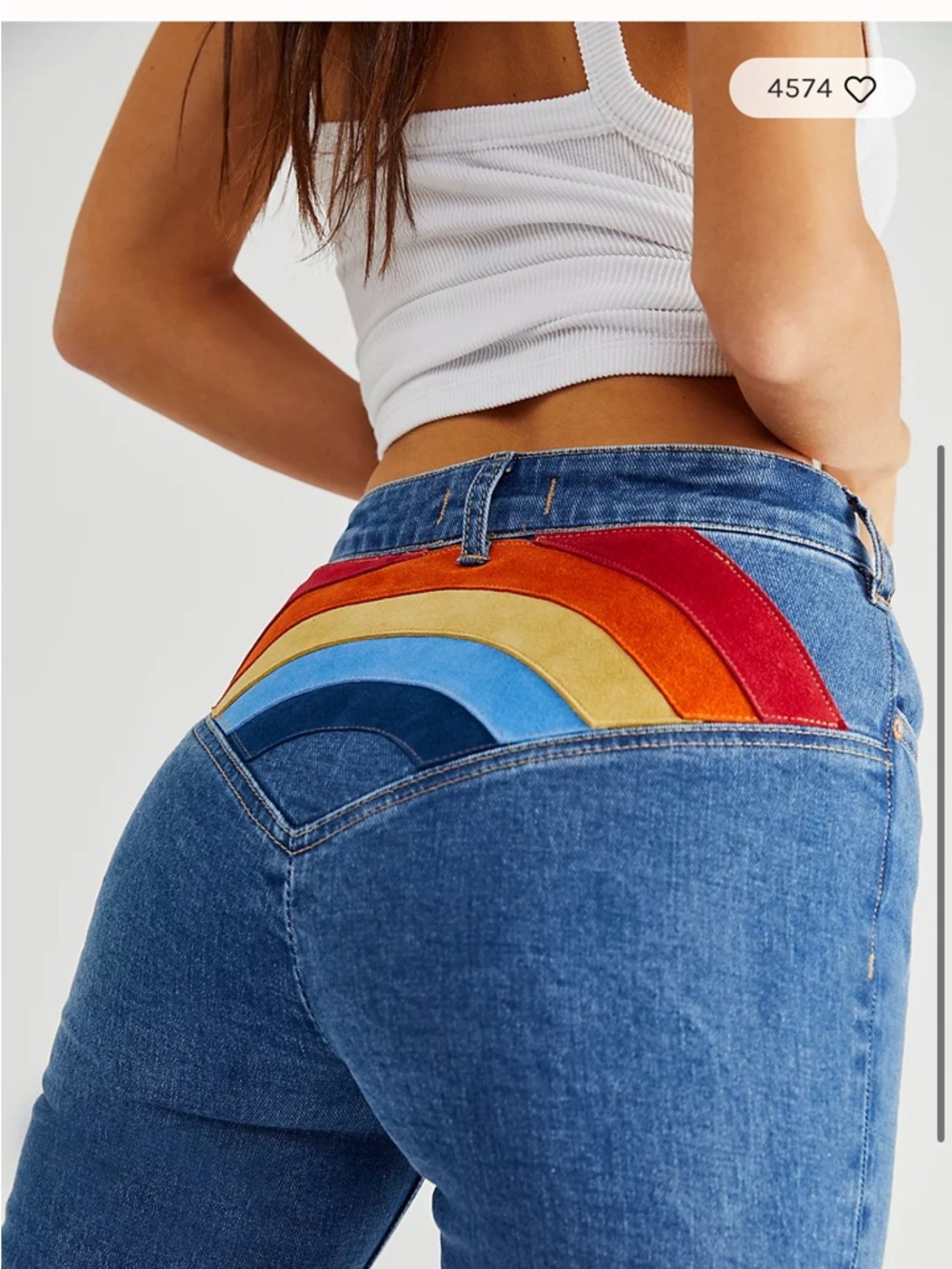 We The Free High-Rise Blue Denim Jeans with Rainbow Patch